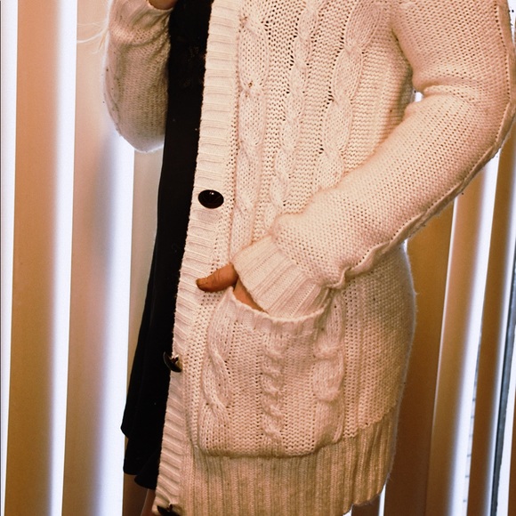 Long cream colored knit sweater, size small - Picture 3 of 3